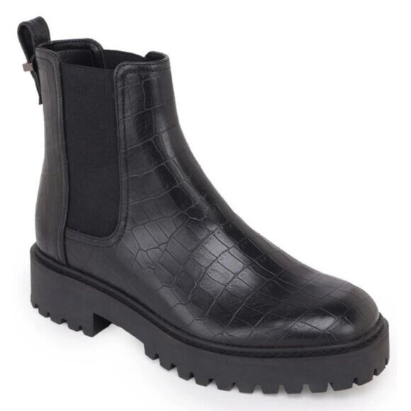 Reaction Kenneth Cole Womens Black Animal Print Padded  Wedge Chelsea Boot - 6 M - Picture 1 of 8